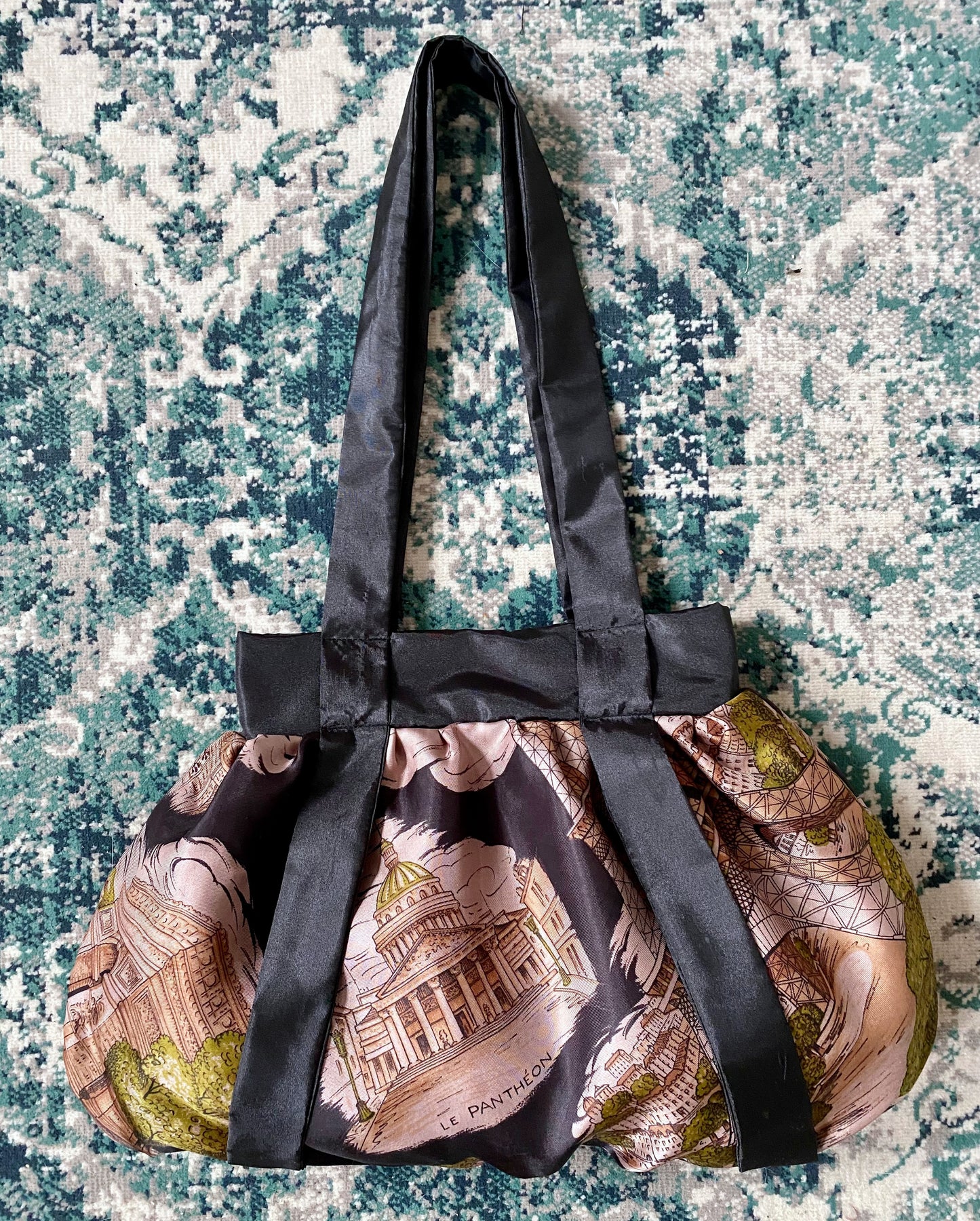 Paris Black Taffeta & Satin Shoulder Tote Bag